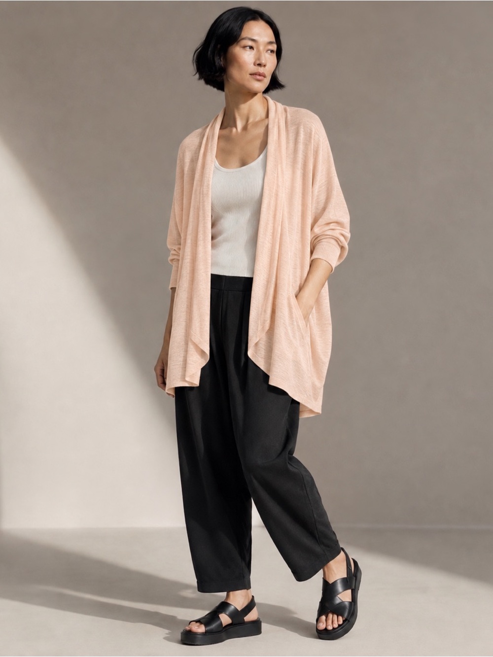 Eileen Fisher Alabaster Tencel Merino Wool Cocoon Cardigan M Medium
